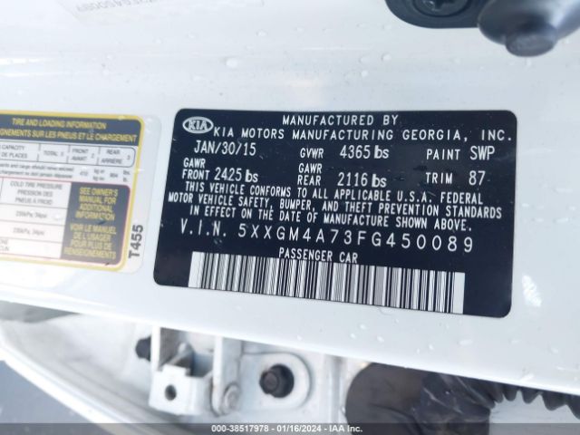 Photo 8 VIN: 5XXGM4A73FG450089 - KIA OPTIMA 