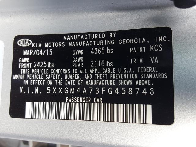 Photo 9 VIN: 5XXGM4A73FG458743 - KIA OPTIMA 