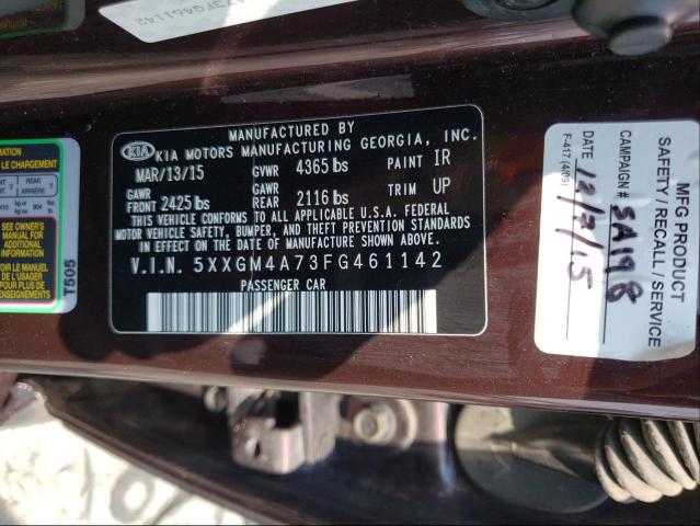 Photo 9 VIN: 5XXGM4A73FG461142 - KIA OPTIMA LX 