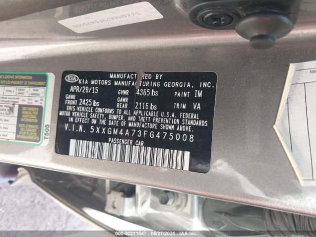 Photo 8 VIN: 5XXGM4A73FG475008 - KIA OPTIMA 