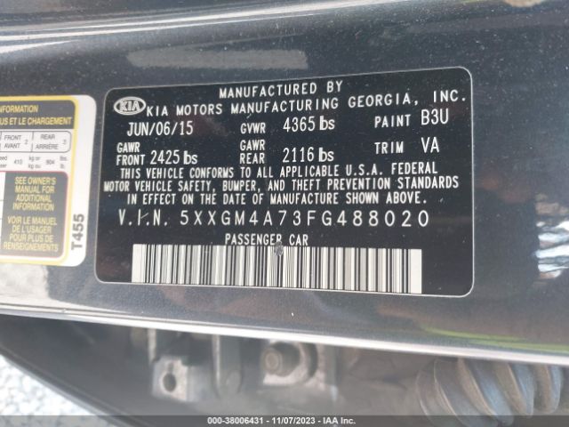 Photo 8 VIN: 5XXGM4A73FG488020 - KIA OPTIMA 