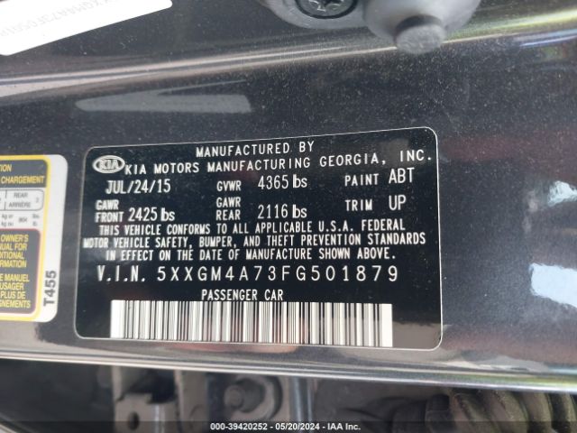 Photo 8 VIN: 5XXGM4A73FG501879 - KIA OPTIMA 