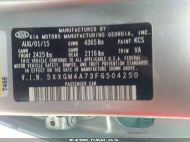 Photo 8 VIN: 5XXGM4A73FG504250 - KIA OPTIMA 