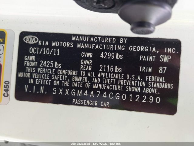 Photo 8 VIN: 5XXGM4A74CG012290 - KIA OPTIMA 