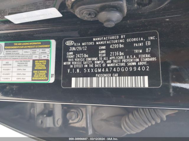 Photo 8 VIN: 5XXGM4A74DG099402 - KIA OPTIMA 