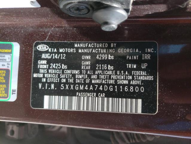 Photo 12 VIN: 5XXGM4A74DG116800 - KIA OPTIMA 