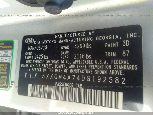 Photo 8 VIN: 5XXGM4A74DG192582 - KIA OPTIMA 