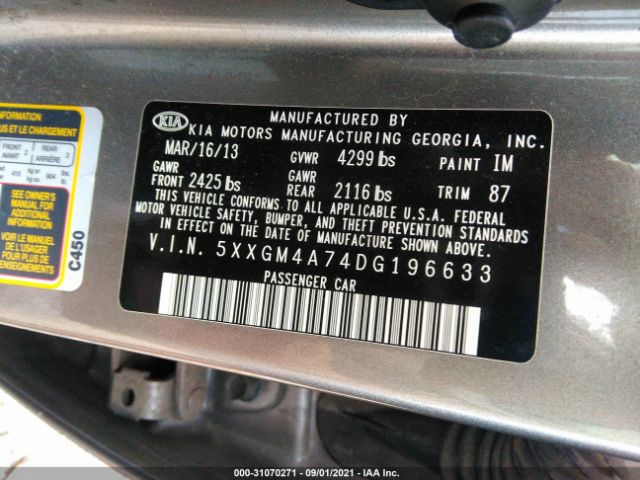 Photo 8 VIN: 5XXGM4A74DG196633 - KIA OPTIMA 