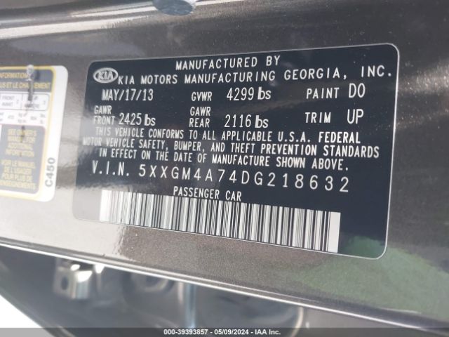 Photo 8 VIN: 5XXGM4A74DG218632 - KIA OPTIMA 