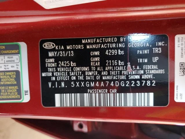 Photo 11 VIN: 5XXGM4A74DG223782 - KIA OPTIMA LX 