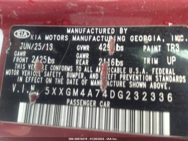 Photo 8 VIN: 5XXGM4A74DG232336 - KIA OPTIMA 