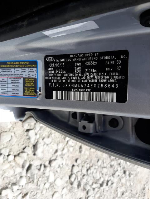 Photo 9 VIN: 5XXGM4A74EG268643 - KIA OPTIMA LX 