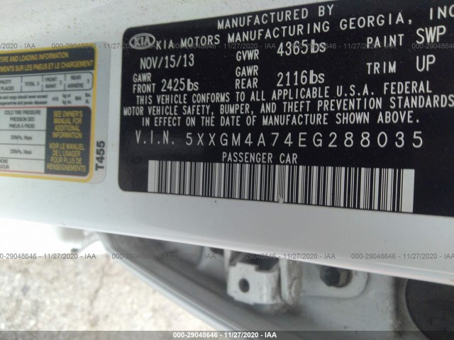 Photo 8 VIN: 5XXGM4A74EG288035 - KIA OPTIMA 