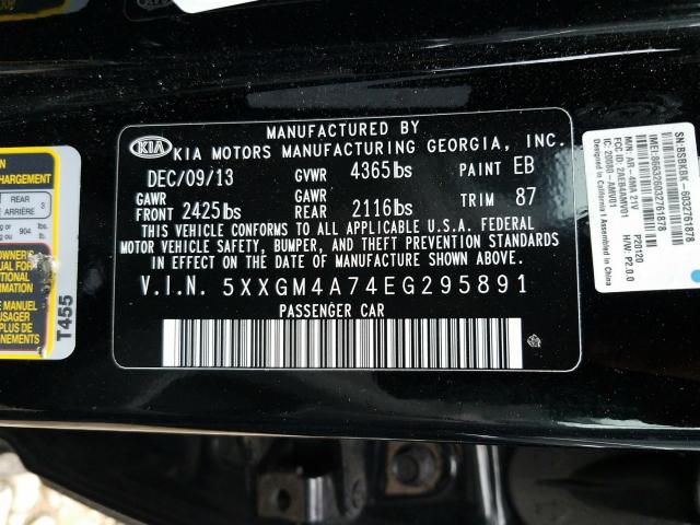 Photo 9 VIN: 5XXGM4A74EG295891 - KIA OPTIMA LX 