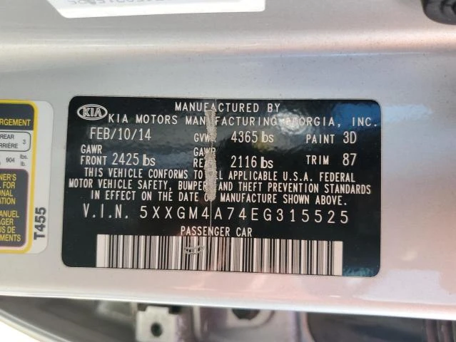 Photo 11 VIN: 5XXGM4A74EG315525 - KIA OPTIMA LX 