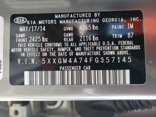 Photo 9 VIN: 5XXGM4A74FG357145 - KIA OPTIMA LX 