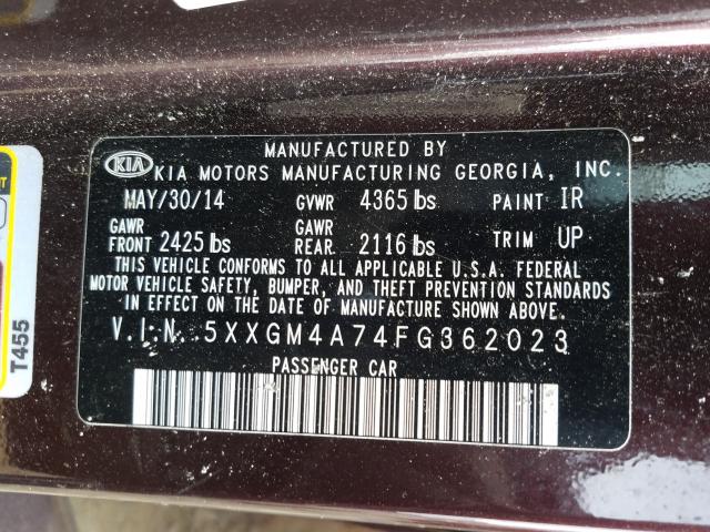 Photo 9 VIN: 5XXGM4A74FG362023 - KIA OPTIMA LX 