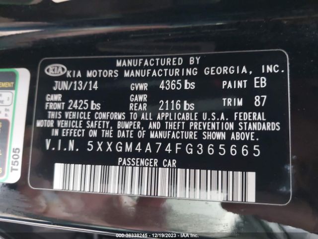 Photo 8 VIN: 5XXGM4A74FG365665 - KIA OPTIMA 