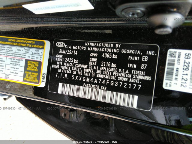 Photo 8 VIN: 5XXGM4A74FG372177 - KIA OPTIMA 