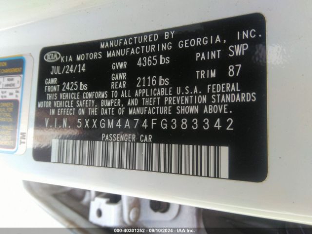 Photo 8 VIN: 5XXGM4A74FG383342 - KIA OPTIMA 