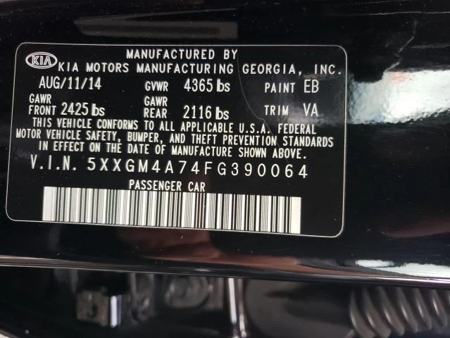 Photo 12 VIN: 5XXGM4A74FG390064 - KIA OPTIMA LX 