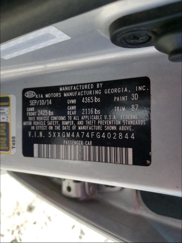 Photo 9 VIN: 5XXGM4A74FG402844 - KIA OPTIMA LX 