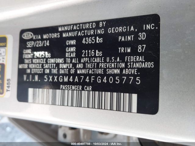 Photo 8 VIN: 5XXGM4A74FG405775 - KIA OPTIMA 