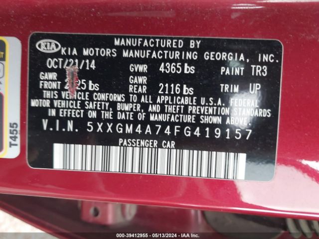 Photo 8 VIN: 5XXGM4A74FG419157 - KIA OPTIMA 