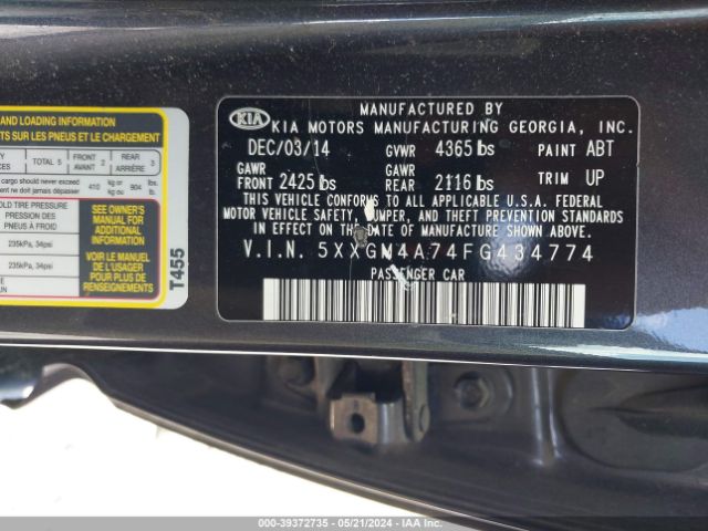 Photo 8 VIN: 5XXGM4A74FG434774 - KIA OPTIMA 