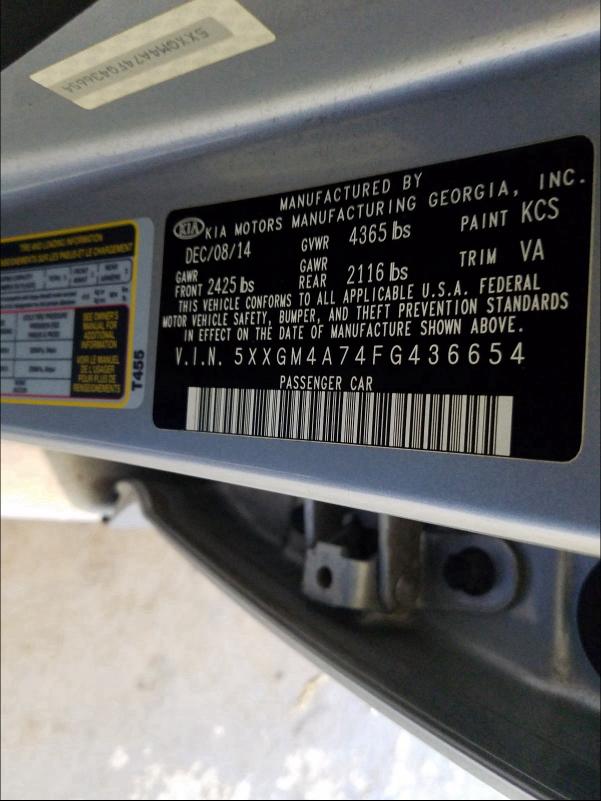 Photo 9 VIN: 5XXGM4A74FG436654 - KIA OPTIMA LX 