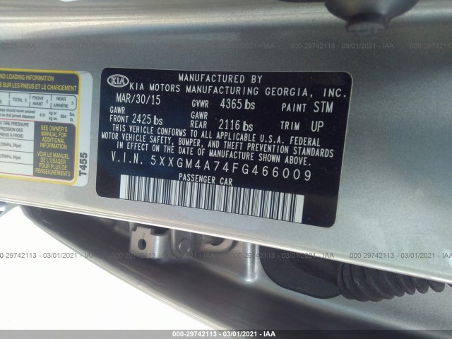 Photo 8 VIN: 5XXGM4A74FG466009 - KIA OPTIMA 