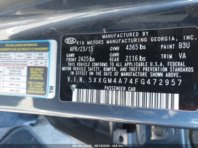 Photo 8 VIN: 5XXGM4A74FG472957 - KIA OPTIMA 