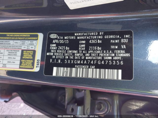 Photo 8 VIN: 5XXGM4A74FG475356 - KIA OPTIMA 