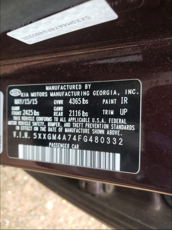 Photo 9 VIN: 5XXGM4A74FG480332 - KIA OPTIMA LX 