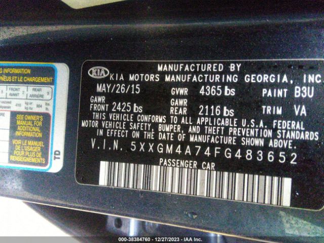 Photo 8 VIN: 5XXGM4A74FG483652 - KIA OPTIMA 