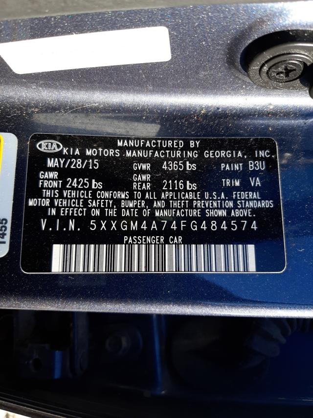 Photo 9 VIN: 5XXGM4A74FG484574 - KIA OPTIMA 