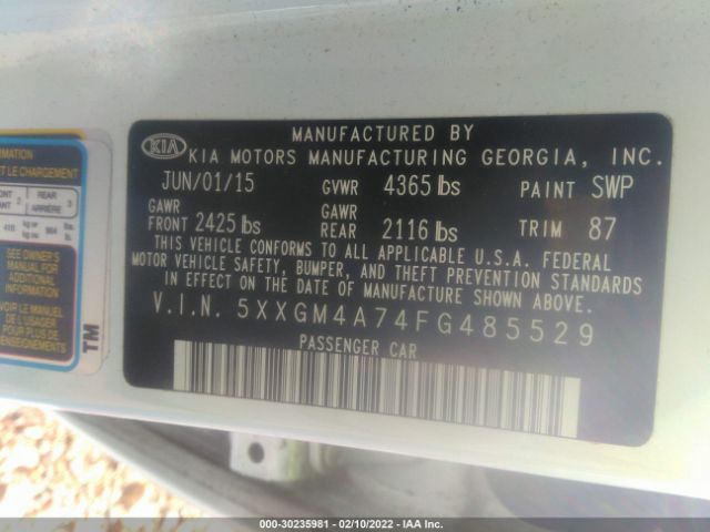 Photo 8 VIN: 5XXGM4A74FG485529 - KIA OPTIMA 