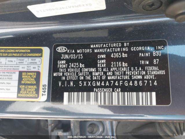 Photo 8 VIN: 5XXGM4A74FG486714 - KIA OPTIMA 