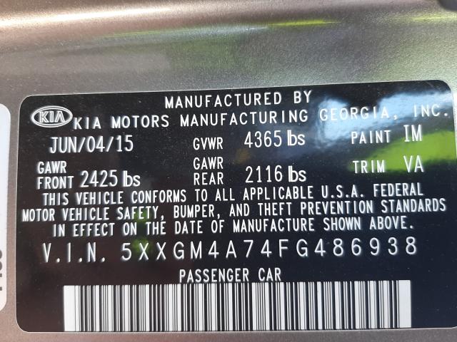 Photo 9 VIN: 5XXGM4A74FG486938 - KIA OPTIMA LX 