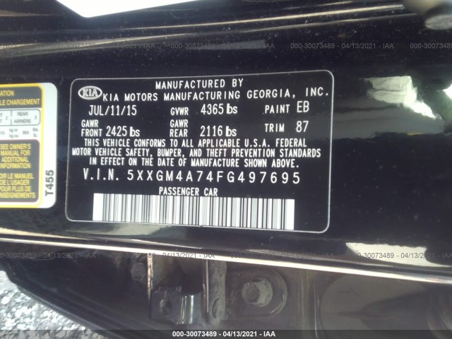 Photo 8 VIN: 5XXGM4A74FG497695 - KIA OPTIMA 