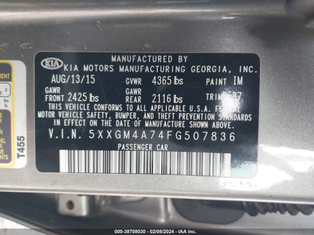 Photo 8 VIN: 5XXGM4A74FG507836 - KIA OPTIMA 