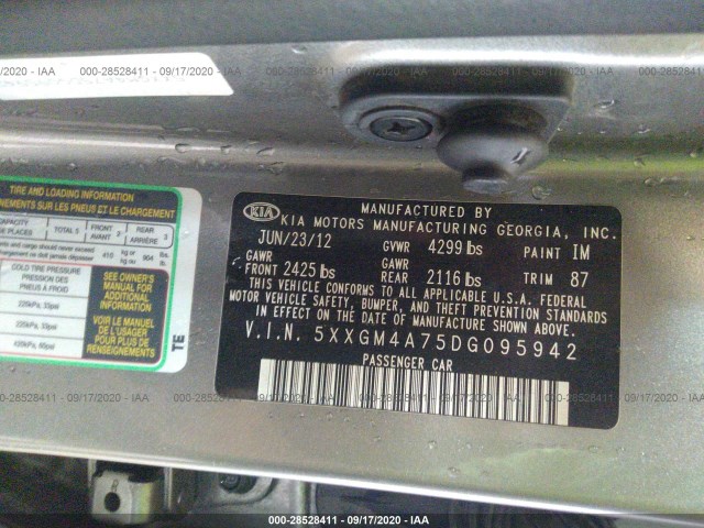 Photo 8 VIN: 5XXGM4A75DG095942 - KIA OPTIMA 