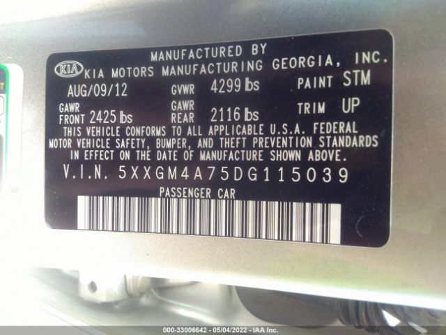 Photo 8 VIN: 5XXGM4A75DG115039 - KIA OPTIMA 