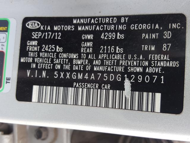 Photo 9 VIN: 5XXGM4A75DG129071 - KIA OPTIMA LX 