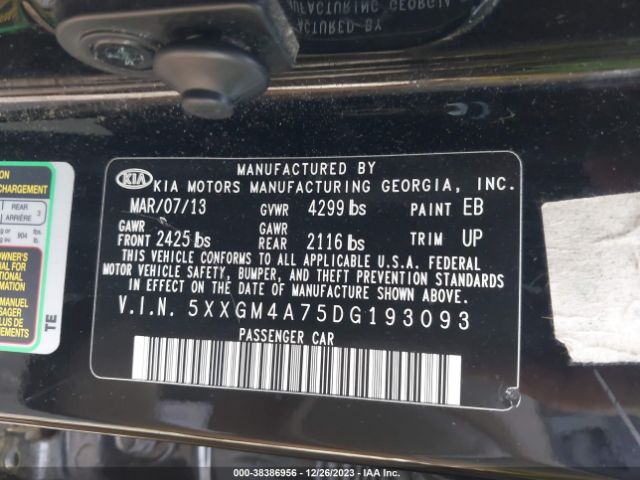 Photo 8 VIN: 5XXGM4A75DG193093 - KIA OPTIMA 