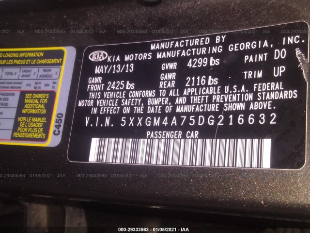 Photo 8 VIN: 5XXGM4A75DG216632 - KIA OPTIMA 