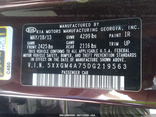 Photo 8 VIN: 5XXGM4A75DG219563 - KIA OPTIMA 