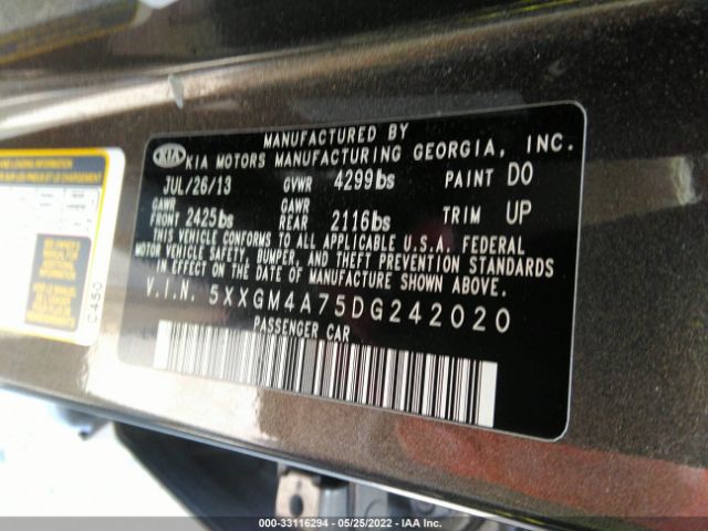 Photo 8 VIN: 5XXGM4A75DG242020 - KIA OPTIMA 