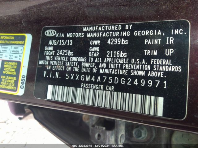 Photo 8 VIN: 5XXGM4A75DG249971 - KIA OPTIMA 