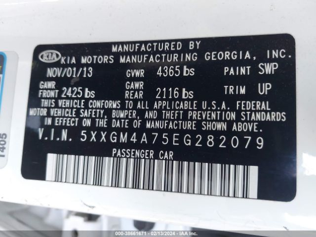 Photo 8 VIN: 5XXGM4A75EG282079 - KIA OPTIMA 